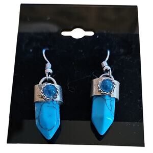 Vintage Artisian Handcrafted Turquoise Stones with Silver Drop Pierced Earrings